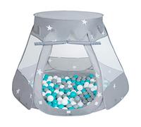 Selonis Tente 105X90cm/200 Balles Château avec Les Balles Plastiques Piscine À Balles pour Enfants, Gris: Gris-Blanc-Turquoise