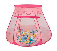 Selonis Tente 105X90cm/200 Balles Château avec Les Balles Plastiques Piscine À Balles pour Enfants, Rose:Blanc/Jaune/Babyblue/Rose Poudré/Turquoise
