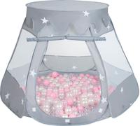 Selonis Tente de jeu 105X90cm/100 balles Château Maison Pop Up Ballpit Plastique Boules pour Enfants, Gris:Rose Poudre/Pearl/Transparent