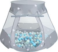 Selonis Tente de jeu 105X90cm/100 balles Château Maison Pop Up Ballpit Plastique Boules pour Enfants, Gris:Gris-Perle-Transparent-BabyBlue-Mint