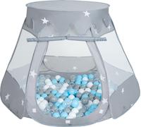 Selonis Tente de jeu 105X90cm/100 balles Château Maison Pop Up Ballpit Plastique Boules pour Enfants, Gris:Gris-Blanc-Transparent-BabyBlue