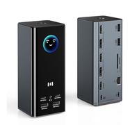 Selore Station d'accueil pour ordinateur portable 3 moniteurs, triple écran 4K, 3 HDMI 2 DP, affichage intelligent avec météo, 100 W PD, USB A/C 10 Gbit/s, Gigabit Ethernet, lecteur SD/microSD pour
