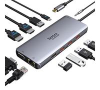 SELORE Station d'accueil USB C Adaptateur USB-C avec 4 K USB C vers Dual HDMI et VGA, 2 USB 3.0 et 2 USB 2.0, 87 W PD3.0, Ethernet, Audio/Mic, 12 en 1 Type C Hub pour MacBook Pro/Air