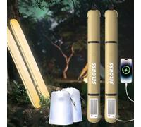 SELORSS Lampes de Camping Gonflables Solaires 33.86IN/86CM Lampe Télescopique Pliable Outask, Lumière LED Extérieure Portable 2000mAh IP66 Étanche avec Lumière Chaude pour Camping - 2 Pack Kaki