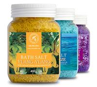Sels de Bain Set 3x400g de Lavande - Sea Breeze - Ylang-Ylang - Naturelle - Idéal pour Bien Dormir - Soulagement du Stress - Bain - Soins du Corps - Bien-être - Beauté - Détente - Spa