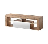 Meuble TV - Selsey - Bianko - 140 cm - Chêne Lancaster - Blanc Brillant - LED