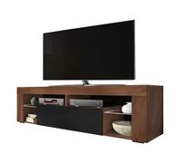 Selsey Bianko - Meuble TV/Banc TV 140 cm (sans LED, Noyer Caravaggio/Noir Brillant)