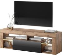 Selsey Bianko - Meuble TV/séjour - 140 cm - Chêne Lancaster/noir brillant - avec éclairage LED - moderne