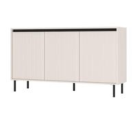 Selsey Buffet Rangement Osaka 84,7 x 148,6 x 40cm - 3 Portes Commode en MDF Beige - Façades Nervurées - Poignées Fraisées - Pieds Métalliques 15cm Noir - Idéal Meuble Bas Salle à Manger/Cuisine