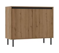 Selsey Buffet Rangement Osaka 84,7x100,2x40 cm - Commode 2 Portes Façades Nervurées - Meuble Bas Salle à Manger Cuisine - MDF et Mélaminé - Pieds Métal Noir - Finition Mate - Meuble Bas de Rangement