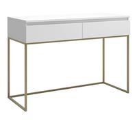Selsey Bureau D'Ordinateur avec 2 Tiroirs 120 x 50 x 80 cm sur Pieds Dorés Cadre en Métal pour Bureau Salon Blanc Bemmi