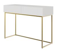Selsey Coiffeuse avec 2 Tiroirs 110 x 79 cm sur Pieds Dorés Table De Maquillage Coin Beauté Blanc Veldio