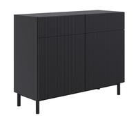Selsey Commode 100 cm Noir Élégante et Fonctionnelle - Commode Chambre avec 2 Portes et 2 Tiroirs, Design Minimaliste, Finitions Fraisées, Pieds Métalliques, Fabriquée en Europe