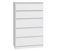Selsey Commode 109,5 x 70 x 40 cm - Cinq tiroirs spacieux - Façade sans poignées - Panneau de Particules stratifié Robuste 16 mm - Design Blanc - Idéal pour Les Chambres