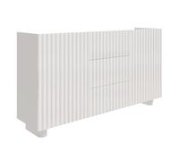 Selsey Commode 144 cm Meuble de Chambre Blanc Brillant 2 Compartiments Fermés & 3 Tiroirs Spacieux avec Système Push-to-Open Façades Rainurées MDF Design Moderne Scandinave Fabriqué en Pologne