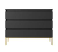 Selsey Commode Armoire 3 Tiroirs 100 x 77 cm sur Pieds Dorés Meuble De Rangement pour Chambre À Coucher Noir Bemmi