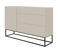 Selsey Commode Armoire Porte 3 Tiroirs Façade Fraisée 140 cm sur Pieds Noirs Meuble De Rangement Gris Beige Veldio