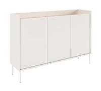 Selsey Commode Blanc et Chêne Lindberg 140 cm Design Contemporain Meuble de Chambre Scandinave Commode Bois Clair avec Finition Mate Pieds Métalliques 3 Portes avec Rangements Spacieux
