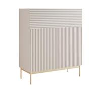 Selsey Commode Cachemire Design Moderne avec Étagères & Compartiment Push-to-Open, Pieds Métal Doré LED Intégré, Façade Rainurée Meuble de Chambre 92 cm Largeur, 16 mm MDF Stratifié