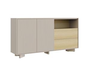 Selsey Commode Chambre 156 cm Cachemire Chêne Vicenza - Meuble de Rangement avec 2 tiroirs, Niche Ouverte et Portes, Buffet Bas Moderne pour Salon et Chambre Adulte, façades rainurées