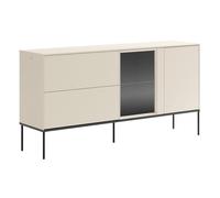 Selsey Commode Chambre Crème 166 cm Finition Mate Élégante en Panneau de Particules Laminé & Verre Trempé Pieds Métalliques Noirs LED Tactile Eye Tiroirs Spacieux Push-to-Open Fabriqué en Europe