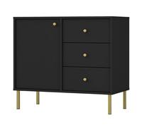 Selsey Commode Oktio 73,9x83,6x40,8 cm - Buffet Rangement Moderne - 3 Tiroirs Fluides - Portes Battantes - Etagère Solide - Pieds Métalliques Dorés 15 cm - Meuble Bas Salle à Manger/Salon