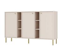 Selsey Commode Oktio 95 x 157,7 x 40,8 cm - Buffet Rangement 3 Portes/6 Niches - Meuble Bas Salle à Manger - Panneaux Mélaminés Beige Sable - Métalliques Dorés- Enfilade Buffet Bas pour Salon/Cuisine