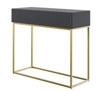 Selsey Console D'Entrée Deboute avec Tiroir À Lamelles 90 x 79 cm sur Pieds Dorés Noir Veldio