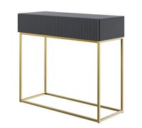 Selsey Console D'Entrée Deboute avec Tiroir À Lamelles 90 x 79 cm sur Pieds Dorés Noir Veldio