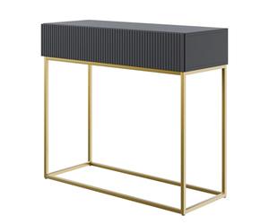 Selsey Console D'Entrée Deboute avec Tiroir À Lamelles 90 x 79 cm sur Pieds Dorés Noir Veldio