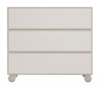 Selsey Kommode Weiß Sandbeige - 100 cm Breit 3 Schubladen - Push-to-Open System - Laminierte Spanplatte mit PVC-Kanten - Kugelförmige Holzfüße - Schlafzimmer Kommode - Modernes Design