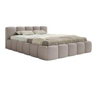 Selsey Lit Double Adulte 140x200 cm avec Cadre en Bois - Lit Rembourré Bou ris Clair Élégant et Confortable, Tête de Lit Basse, Jusqu'à 250 kg, Fabriqué en Pologne