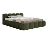 Selsey Lit Double Adulte 140x200 cm avec Cadre en Bois - Lit Rembourré Chenille Vert Olive Élégant et Confortable, Tête de Lit Basse, Jusqu'à 250 kg, Fabriqué en Pologne