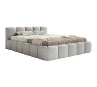 Selsey Lit Double Adulte 160x200 cm avec Cadre en Bois - Lit Rembourré Chenille Gris Clair Élégant et Confortable, Tête de Lit Basse, Jusqu'à 250 kg, Fabriqué en Pologne