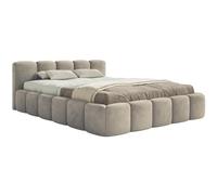 Selsey Lit Double Adulte 160x200 cm avec Cadre en Bois - Lit Rembourré Velours Grège Élégant et Confortable, Tête de Lit Basse, Jusqu'à 250 kg, Fabriqué en Pologne
