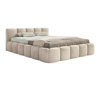 Selsey Lit Double Adulte 180x200 cm avec Cadre en Bois - Lit Rembourré Velours Beige Clair Élégant et Confortable, Tête de Lit Basse, Jusqu'à 250 kg, Fabriqué en Pologne