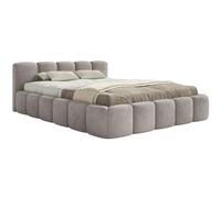 Selsey Lit Double Adulte 180x200 cm avec Cadre en Bois - Lit Rembourré Velours Gris Clair Élégant et Confortable, Tête de Lit Basse, Jusqu'à 250 kg, Fabriqué en Pologne