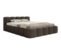 Selsey Lit Double Adulte 200x200 cm avec Cadre en Bois - Lit Rembourré Bouclé Marron Élégant et Confortable, Tête de Lit Basse, Jusqu'à 250 kg, Fabriqué en Pologne