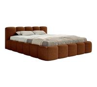 Selsey Lit Double Adulte 200x200 cm avec Cadre en Bois - Lit Rembourré Chenille Brun cuivré Élégant et Confortable, Tête de Lit Basse, Jusqu'à 250 kg, Fabriqué en Pologne