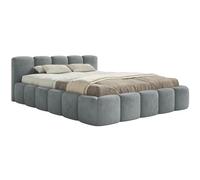 Selsey Lit Double Adulte 200x200 cm avec Cadre en Bois - Lit Rembourré Velours Gris Élégant et Confortable, Tête de Lit Basse, Jusqu'à 250 kg, Fabriqué en Pologne