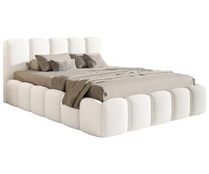 Selsey Lit Double Capitonné pour Adultes 140 x 200 cm Cadre De Lit Rembourré Sommier À Lattes en Métal avec Rangement Tissu Bou atch Me Crémeux Cloudy II