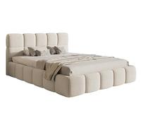 Selsey Lit Double Rembourré pour Adultes 140 x 200 cm Cadre De Lit Capitonné Sommier À Lattes en Bois Chambre À Coucher Beige Clair Cloudy