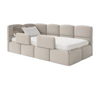 Selsey Lit Enfant 120x200cm Beige Clair Rembourré avec Matelas et Sommier, Coffre Intégré avec 2 Barrières de Sécurité, Tête de Lit d'angle côté Gauche, 120x200 pour Chambre Enfant