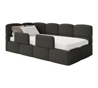 Selsey Lit Enfant 120x200cm Marron Tissu Bou vec Matelas et Sommier, Cadre Rembourré avec Coffre, 2 Barrières de Sécurité, Tête de Lit d'angle côté Gauche