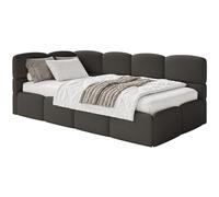 Selsey Lit Enfant 120x200cm Marron Tissu Bou vec Rangement et Sommier, Cadre Rembourré avec Coffre, Tête de Lit d'angle côté Gauche, 120x200 pour Chambre Enfant