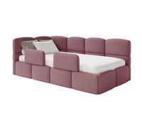 Selsey Lit Enfant 120x200cm Rose Rembourré avec Matelas et Sommier, Coffre Intégré avec 2 Barrières de Sécurité, Tête de Lit d'angle côté Gauche, 120x200 pour Chambre Enfant