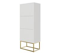 Selsey Meuble À Chaussures Entrée sur Pieds Dorés 3 Compartiments 125 x 50 cm Meuble De Rangement À Lamelles Blanc Veldio