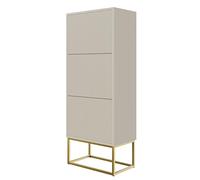 Selsey Meuble À Chaussures Entrée sur Pieds Dorés 3 Compartiments 125 x 50 cm Meuble De Rangement À Lamelles Beige Gris Veldio