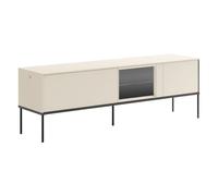 Selsey Meuble TV 166 cm Finition Crème Mate Minimaliste avec LED Tactiles Panneau Laminé Haute Qualité & Verre Trempé Pieds Métalliques Noirs Push-to-Open Fabriqué en Europe
