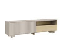 Selsey Meuble TV 175 cm Cachemire Chêne Vicenza - Meuble télé avec Rangement, Banc TV posé au Sol, Meuble TV Bois et Blanc pour Salon, façades rainurées, Niche Ouverte, tiroir et Portes